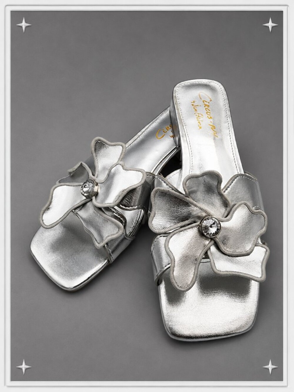 Silver Floral Block Heel Slides | Women's 8.5